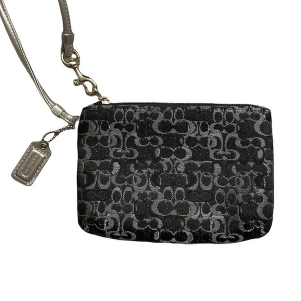 Coach black silver optic c wristlet